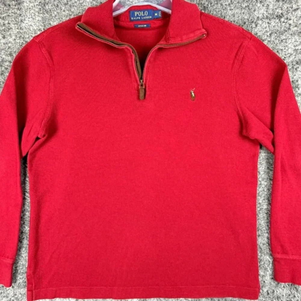 Polo Ralph Lauren Men's Size M Red Estate Rib Pony‎ Cotton 1/4 Pullover Sweater
